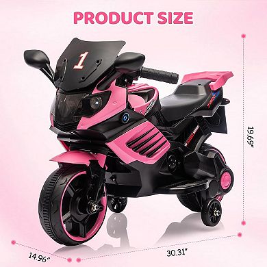 6V Kids Electric Motorcycle w/Treaded Tires, Training Wheels, Horn, Headlight & Music for Ages 3-6