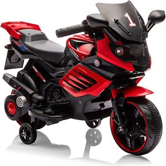 6V Kids Electric Motorcycle w/Treaded Tires, Training Wheels, Horn, Headlight & Music for Ages 3-6