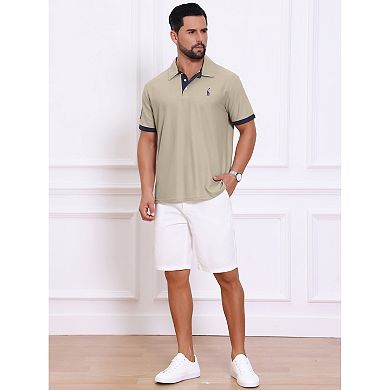 Men's Pattern Pique Polo Shirt Contrast Color Short Sleeve Golf Polo Shirts