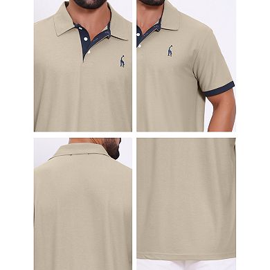 Men's Pattern Pique Polo Shirt Contrast Color Short Sleeve Golf Polo Shirts