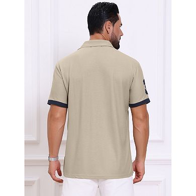 Men's Pattern Pique Polo Shirt Contrast Color Short Sleeve Golf Polo Shirts