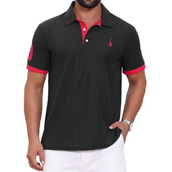 Men's Pattern Pique Polo Shirt Contrast Color Short Sleeve Golf Polo Shirts
