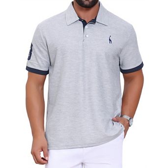 Men's Pattern Pique Polo Shirt Contrast Color Short Sleeve Golf Polo Shirts