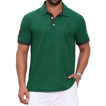Men's Pattern Pique Polo Shirt Contrast Color Short Sleeve Golf Polo Shirts