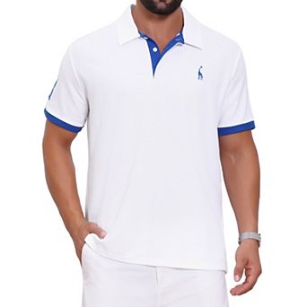 Men's Pattern Pique Polo Shirt Contrast Color Short Sleeve Golf Polo Shirts