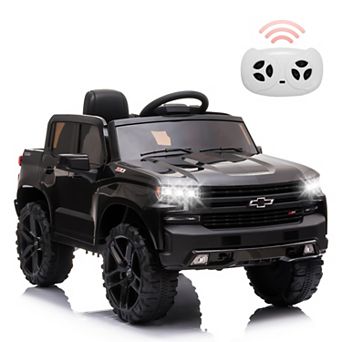 12V Kids Ride On Truck, Licensed Chevrolet Silverado Electric Car w/Remote, LED Lights, Suspension