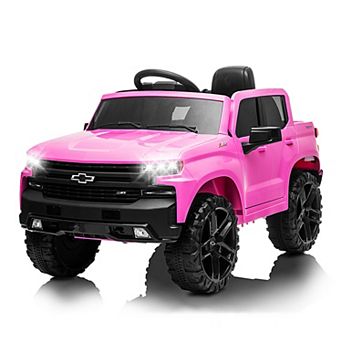 12V Kids Ride On Truck, Licensed Chevrolet Silverado Electric Car w/Remote, LED Lights, Suspension