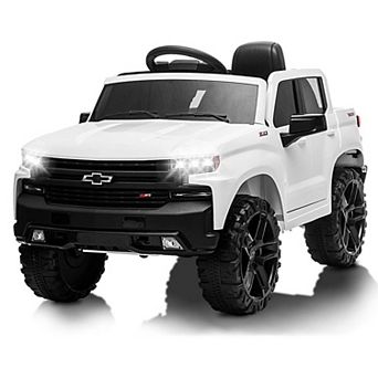 12V Kids Ride On Truck, Licensed Chevrolet Silverado Electric Car w/Remote, LED Lights, Suspension