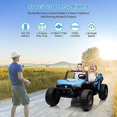 24V 2-Seater Kids Ride On UTV w/Remote, 4WD Electric Car with 21" Adjustable Seats & Foldable Seat