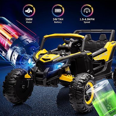 24V 2-Seater Kids Ride On UTV Car, Electric Vehicle w/Remote, LED Lights, Music, Suspension