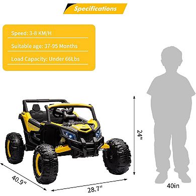 24V 2-Seater Kids Ride On UTV Car, Electric Vehicle w/Remote, LED Lights, Music, Suspension