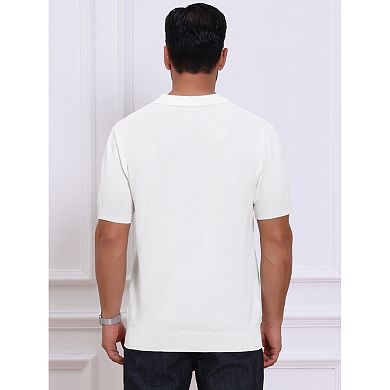 Men's Textured Knit Polo Shirt V Neck Short Sleeve Casual Golf Polo Shirt