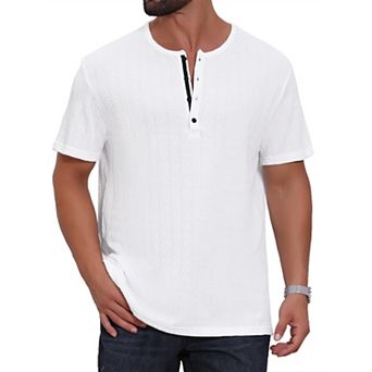 Men's Henley Shirt Short Sleeve Button Down Jacquard Texture Knitted T-Shirts