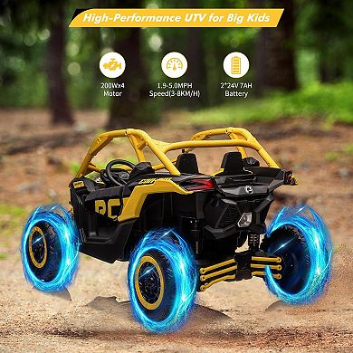 Licensed Can-Am 2-Seater Kids Ride On UTV, 24V Electric Car w/Remote, Suspension, LED Lights