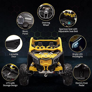 Licensed Can-Am 2-Seater Kids Ride On UTV, 24V Electric Car w/Remote, Suspension, LED Lights