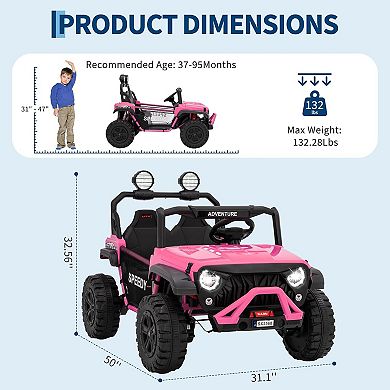 24V 2-Seater Kids Ride On Truck, 4WD Electric Vehicle w Remote,3 Speeds, Suspension, LED Lights