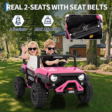 24V 2-Seater Kids Ride On Truck, 4WD Electric Vehicle w Remote,3 Speeds, Suspension, LED Lights