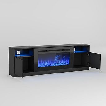 Fancihabor 70 in Entertainment Center with 36 in Electric Fireplace 12 LED Colors Black