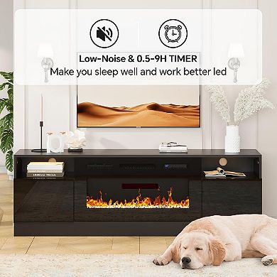 Fancihabor 70-in Entertainment Center with 36-in Electric Fireplace 12 LED Colors Black