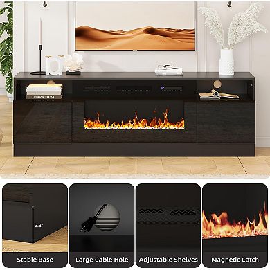 Fancihabor 70-in Entertainment Center with 36-in Electric Fireplace 12 LED Colors Black