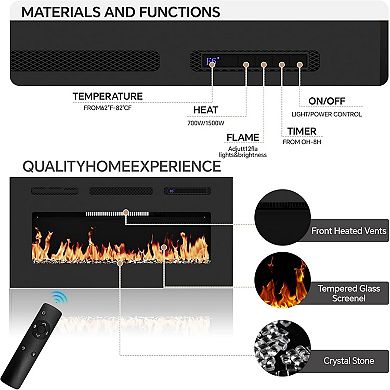 Fancihabor 70-in Entertainment Center with 36-in Electric Fireplace 12 LED Colors Black