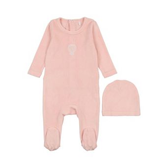 Velour Embroidered Footie - Baby Girls