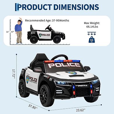 Kids' Remote Control Police Car - Sirens, Lights & Music,Battery-Powered