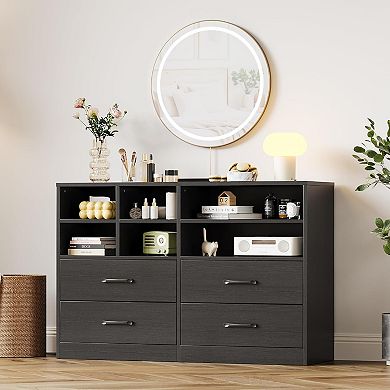 Wooden Dresser Bedroom Storage Cabinet Open Shelving,TV Stand for Apartments, Living Room, Entryway