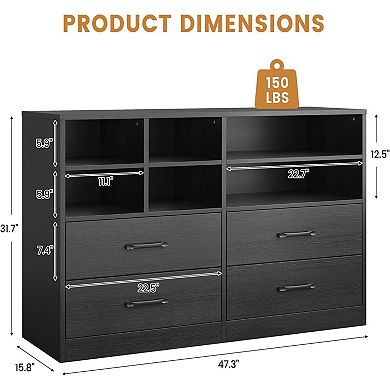 Wooden Dresser Bedroom Storage Cabinet Open Shelving,TV Stand for Apartments, Living Room, Entryway