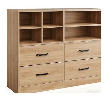 Wooden Dresser Bedroom Storage Cabinet Open Shelving,TV Stand for Apartments, Living Room, Entryway