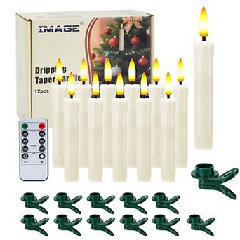 12 pc Dripping Flameless LED Taper Candles Light Set with Clip-on Christmas Tree Design