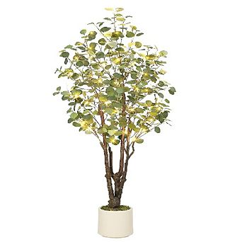 Indoor Artificial Eucalyptus Tree - Realistic Potted Plant with White Planter for Home Office Decor