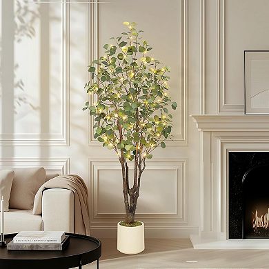 Indoor Artificial Eucalyptus Tree - Realistic Potted Plant with White Planter for Home Office Decor