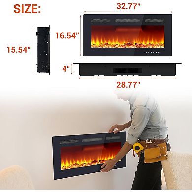 36 Inch Wall Fireplace, 12 Colors, 750/1500W Heater, Remote, Bedroom Friendly