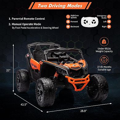 12V Licensed Can-Am Kids Ride On UTV, Electric Off-Road Car w/Remote, LED Lights, Music