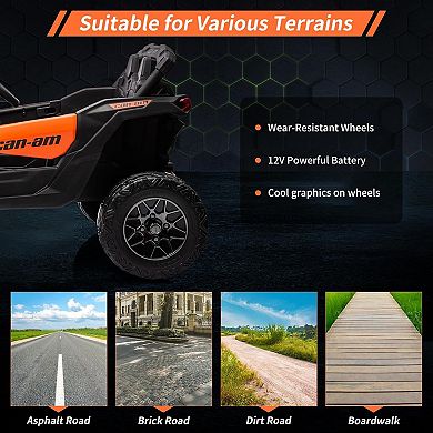 12V Licensed Can-Am Kids Ride On UTV, Electric Off-Road Car w/Remote, LED Lights, Music