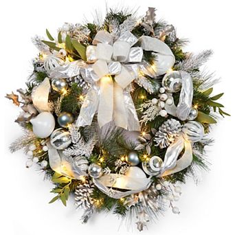 Large Battery-Operated Christmas Wreath 40 White LEDs for Outdoor Door & Indoor Fireplace Display