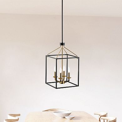 Parrot Unlce 12" Black Gold 4-Light Foyer Pendant Chandelier Fixture