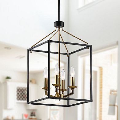 Parrot Unlce 12" Black Gold 4-Light Foyer Pendant Chandelier Fixture