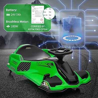 24V Kids Electric Drift Go Kart, Ride On Car w/Variable Speed up to 7.5MPH, Music, LED Lights