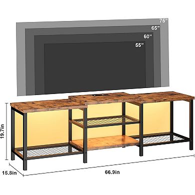 67" TV Stand with LED Lights & Power Outlets, Media Console for 55-75 inch TVs