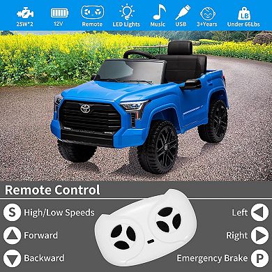 12V Licensed Toyota Tundra Kids Ride On Truck, Electric Car w/Remote, LED Lights, 3 Speeds
