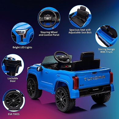12V Licensed Toyota Tundra Kids Ride On Truck, Electric Car w/Remote, LED Lights, 3 Speeds