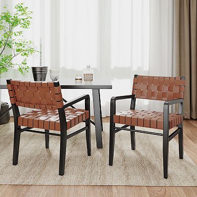 Prosen PU Leather Rubberwood Dining Chairs With Arms (Set of 2) by Christopher Knight Home