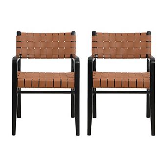 Prosen PU Leather Rubberwood Dining Chairs With Arms (Set of 2) by Christopher Knight Home