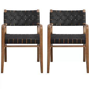 Prosen PU Leather Rubberwood Dining Chairs With Arms (Set of 2) by Christopher Knight Home