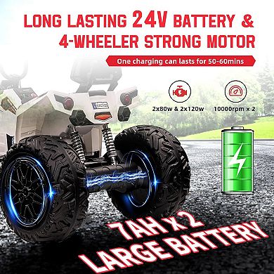 24V 2-Seater Kids ATV, Electric Ride On Quad Car w/4 Motors, 4WD, Metal Suspension, Lights