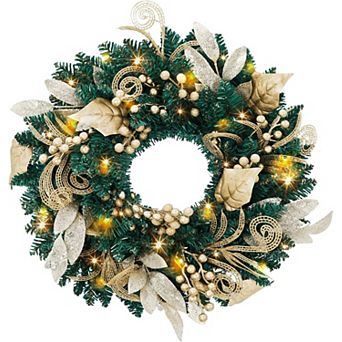 Elegant Glittering Christmas Wreath with Berries for Front Door and Indoor/Outdoor Holiday Decor