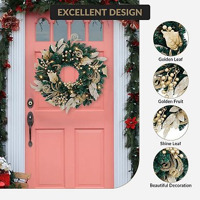 Elegant Glittering Christmas Wreath with Berries for Front Door and Indoor/Outdoor Holiday Decor