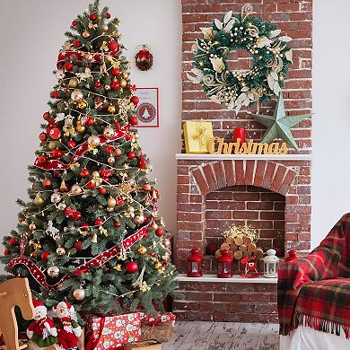 Elegant Glittering Christmas Wreath with Berries for Front Door and Indoor/Outdoor Holiday Decor